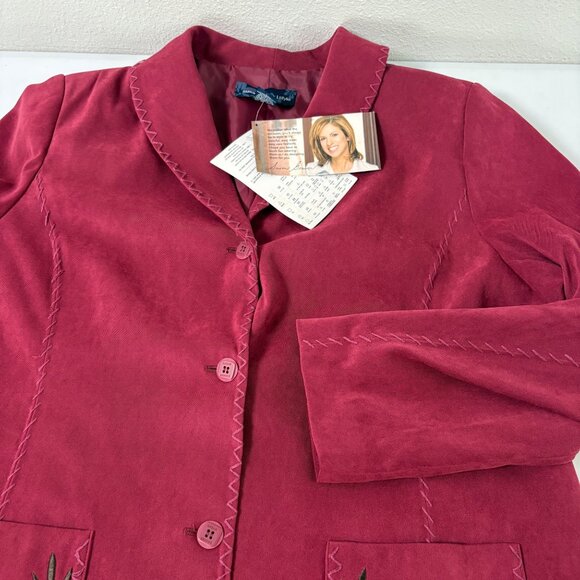 Susan Graver Stretch Moleskin Western Jacket Size L Red Floral Embroidered NWT - Picture 11 of 14
